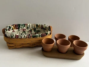 Longaberger Basket Flower Pot Combo W/Liner Maple Riser 5 Terracotta Herb Pots - Bild 1 von 18