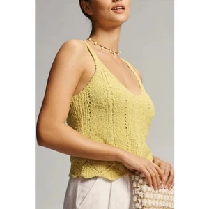 NWT Anthropologie Yellow Cotton Blend Crochet V-Neck Sleeveless Top Size Medium - Picture 1 of 10
