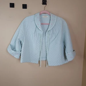 Vintage Barbizon Light Blue Bow Quilted Cropped Bed Jacket Size L Bunny Puff - Picture 1 of 12