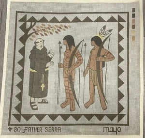 VINTAGE 1970’s CALIFORNIA HERITAGE FATHER SERRA INDIANS MAYO NEEDLEPOINT CANVAS - Picture 1 of 1