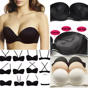 Women's Smooth Seamless Invisible Multi-way Bras Underwire Strapless Push Up Bra - Picture 1 of 43