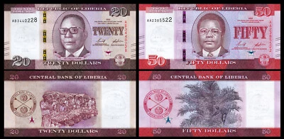 Liberia 2 PCS Set 20 50 Dollars 2022, UNC, P-39 40 - Image 1 of 4
