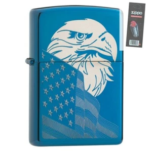 Zippo 29882 Patriotic Eagle and Flag Design Blue Finish Lighter + FLINT PACK - Picture 1 of 1