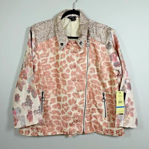 Neu mit Etikett Multiples XLarge Motorradjacke elfenbein pink gold metallic Blumenmuster Tierreißverschluss - Bild 1 von 7