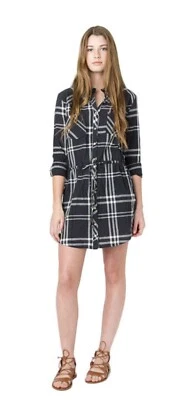 Element Woman’s Medium Roll Sleeve Button Down Dress With Pockets Tie Waist New - Image 1 of 4