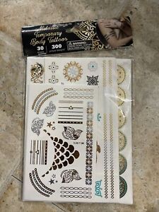 Metallic Temporary Tattoos - 30 Sheets of Gold and Silver Bohemian Tattoos