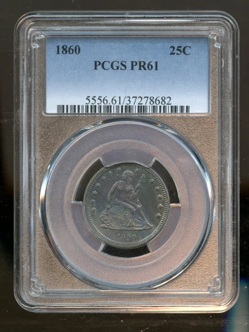 1860 Seated Liberty Proof Quarter 25c PCGS PR 61 Cover