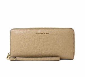 Michael Kors Jet Set Continental Large Wristlet Pebbled Leather Camel - Picture 1 of 8