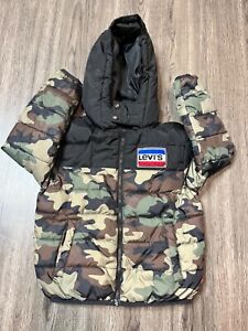 Levi Jacket Youth 6 7 Green Camo Hooded Puffer Chenille Patch Boys