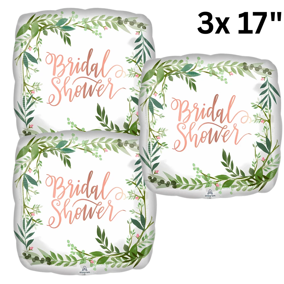 Love and Leaves Bridal Shower Balloons 3 Pack 17 Inch Foil Wedding Party Decor - Image 1 of 3