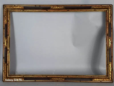 Cadre ancien +verre 60,5x42,5 cm feuillure 54x36 cm bois gravé doré laqué C373 - Photo 1/4