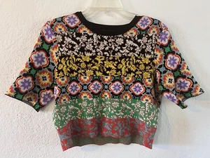 ALICE + OLIVIA Ciara Mixed-Pattern Crewneck Sweater Size Medium Midriff - Picture 1 of 7