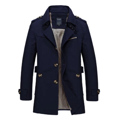 Men Winter Warm Formal Trench Coat Long Jacket Tops Smart Work Overcoat Outwear* - Image 1 of 4