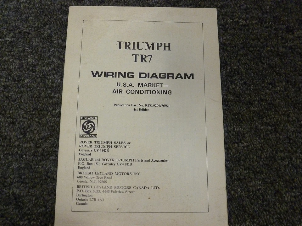 Triumph TR7 1976 cupé cableado eléctrico diagrama manual edición Victory original Foto 1 de 1