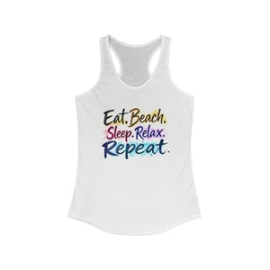 Womens Beach Vibes Racerback Tank Top for Summer Fun Wear - Picture 1 of 13