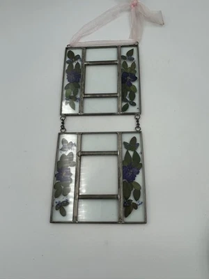 "Dos marcos de fotos prensados flor metal y vidrio 12x5,5"" colgante de pared" Foto 1 de 4