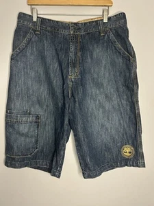 Vintage Y2K 90s Timberland Jean Shorts Men Size 36 Embroidered Baggy Jorts Blue - Picture 1 of 7