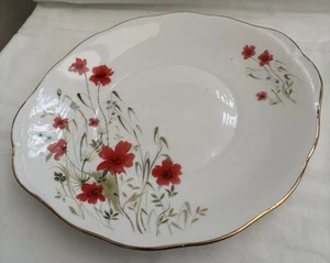 Colclough eared serving plate, red poppies, scalloped and gilded rim, bone china - Picture 1 of 14