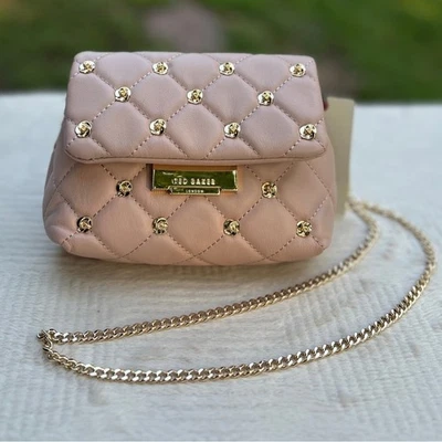 NEW Ted Baker London Ginn Quilted Leather Pink Crossbody Bag Gold Chain Strap - Image 1 of 4