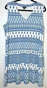J. Jill Wearever XL Petite Dress Blue White Print Sleeveless Stretch Travel Boho - Imagen 1 de 10