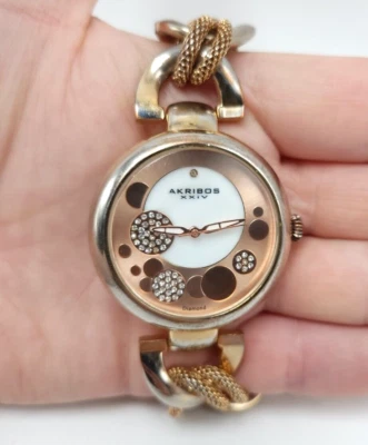 Akribos XXIV Rose Gold Woven Mesh Bracelet Watch Dial AK643RG - Image 1 of 4