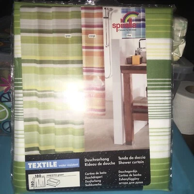 Cortina de ducha vintage de poliéster a rayas verdes Spirella de Suiza resistente a la humedad Foto 1 de 4