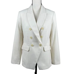 Express Women's Blazer Jacket Medium Cream Ivory Double Breasted Long Sleeve - Picture 1 of 14