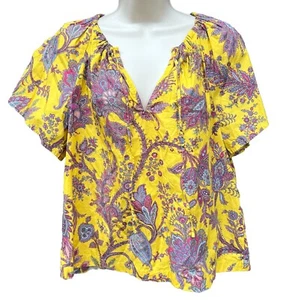 J. Crew Ratti Cotton Tie-Neck Poplin Shirt Top Golden Paisley - Picture 1 of 6