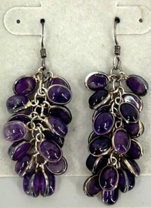 Vintage Purple Amethyst 925 Sterling Silver Chandelier Earrings - 2" Long - Picture 1 of 3