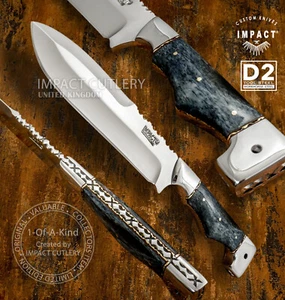 IMPACT CUTLERY RARE CUSTOM D2 FULL TANG BUSHCRAFT SKINNING KNIFE CAMEL BONE - Picture 1 of 12