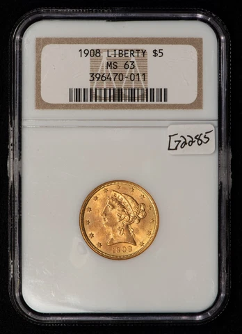 1908 G$5 Liberty Head Gold Half Eagle - NGC MS 63 - SKU-G2285 Cover