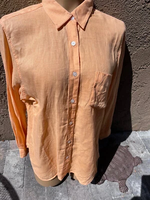 Blusa vintage David N de lino melocotón manga larga abotonada - para mujer talla M Foto 1 de 4