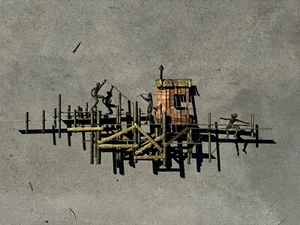 1972 Curtis Jere Signed Sausalito Fishing Pier Warf Brutalist Mid Century Art - Picture 1 of 5