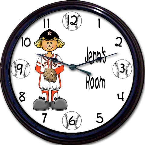 Houston Astros Personalized Girl Wall Clock MLB Baseball Minute Maid Park 10" Cover