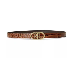 Ralph Lauren Women's Logo Reversible Croc-Embossed Leather Skinny Belt L/38" - Picture 1 of 1