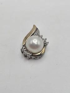 Alwand Vahan 10k Yellow Gold And Sterling Silver Pearl Diamond Small Pendant - Picture 1 of 10