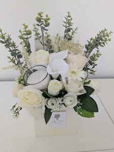 Bouquet Box Anniversary Cream Silk Flowers & Candle - Gift Hamper - Picture 1 of 3