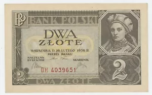 Polen 2 Zlotych 26-2-1936 Pick 76 aUNC fast unzirkulierte Banknote - Bild 1 von 2