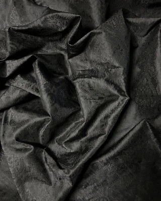 Black x Black Dupioni Jacquard 100% Silk Fabric 54" Wide, By the Yard (JD-324E) - Image 1 of 3