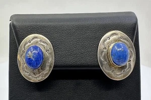 925 Signed Benjamin Piaso Jr Navajo Lapis Earrings - Picture 1 of 5