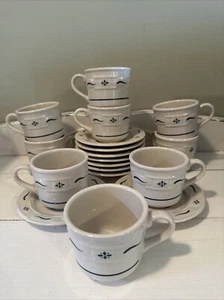 8 Sets Of Longaberger Cups And Saucers Pottery Woven Traditions Blue USA EUC - Picture 1 of 8