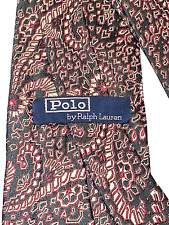 RALPH LAUREN POLO Tie 100% Silk, Authentic, Necktie, Gold, Red, Green, Silver