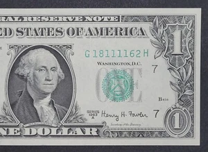 1963-A 1$ Dollarschein mit einem ausgefallenen Quad 1111's Serie # G 18111162 H!! - Bild 1 von 3