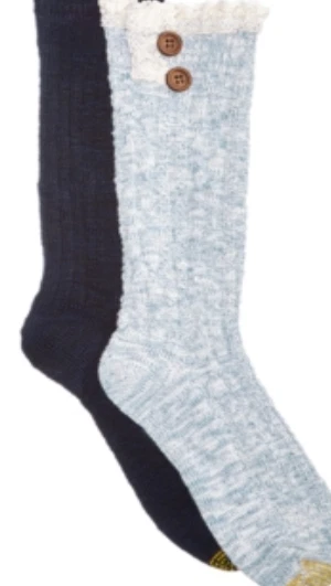 Gold Toe 女式鞋 6-9 码 2 件装褶皱电缆纽扣船员袜蓝色 2584 — 第 1/4 张图片