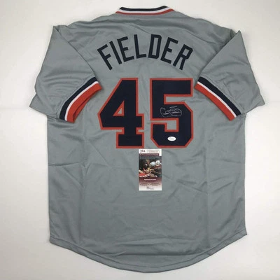 Autographed/Signed CECIL FIELDER Detroit Grey Baseball Jersey JSA COA Auto - Image 1 of 4