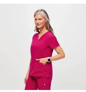 FIGS Casma 3 Pocket Scrubs Top Womens Size XS Ultra Rose Hot Pink Medical Nurse - Picture 1 of 10