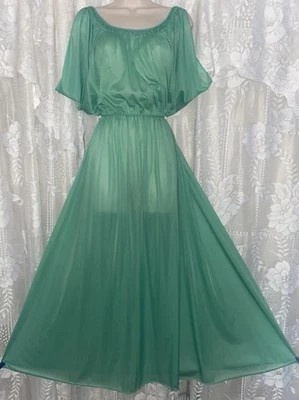 VTG XL GRECIAN VANITY FAIR Irish Spring Green NYLON Nightgown Negligee Gown - Image 1 of 4