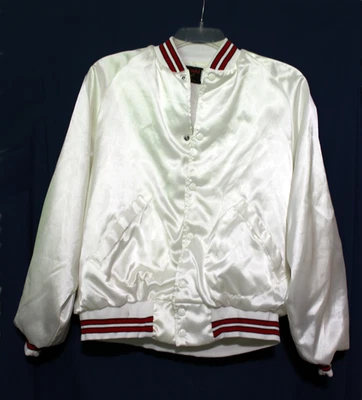 Chaqueta de satén vintage unisex Pla-Jac by Dunbrooke talla L 44-46 blanca roja años 80 Foto 1 de 4