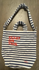 Baggu Duck Bag Canvas Tote Sailor Stripe Coastal New England Red Blue Fig Feast - Picture 1 of 10