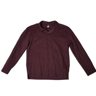 Old Navy Kids Long Sleeve Ribbed Polo Shirt Burgundy Size XL 14-16 - Image 1 of 4